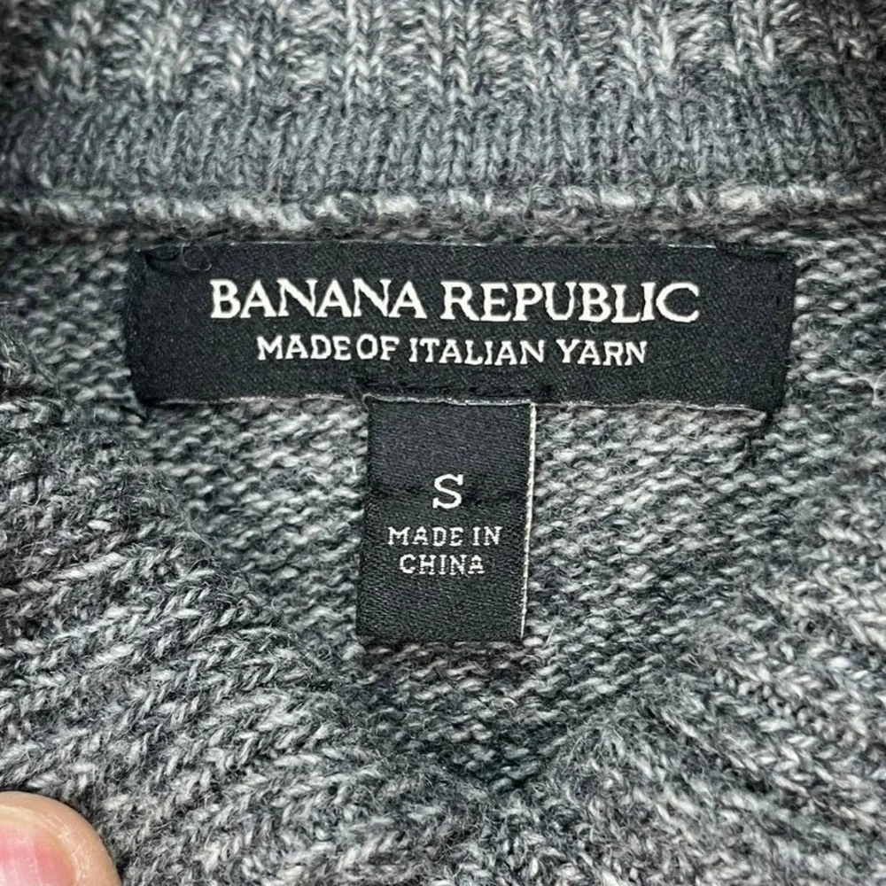 Banana Republic Merino Wool Sweater Mens S Grey Italian Yarn‎ Mock Neck Striped